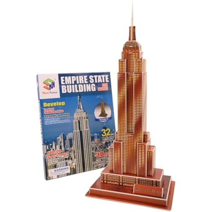 3D PUZZLE GLOBAL LANDMARKS EMPIRE STATE BUILDING GRAND UNIQUE & COLLECTIBLE MODEL ASSEMBLY BUILDING KIT FOR KIDS & ADULTS 32PCS - Image 1